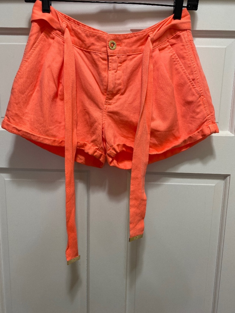 Juicy Couture size 0 neon orange pleated pockets cuffed belted